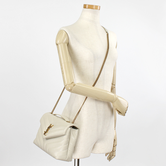Saint Laurent Shoulder Bag Soft Lulu Quilting Crema Chevron Small White - Picture 1 of 10